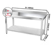 Galleyz Paslanmaz Çelik Çalışma Tezgahı - PREMIUM- 1500x700mm - Sırtsız alt raflı