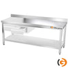 Galleyz Paslanmaz Çelik Çalışma Tezgahı - PREMIUM- 1800x600mm - Sırtlı alt raflı
