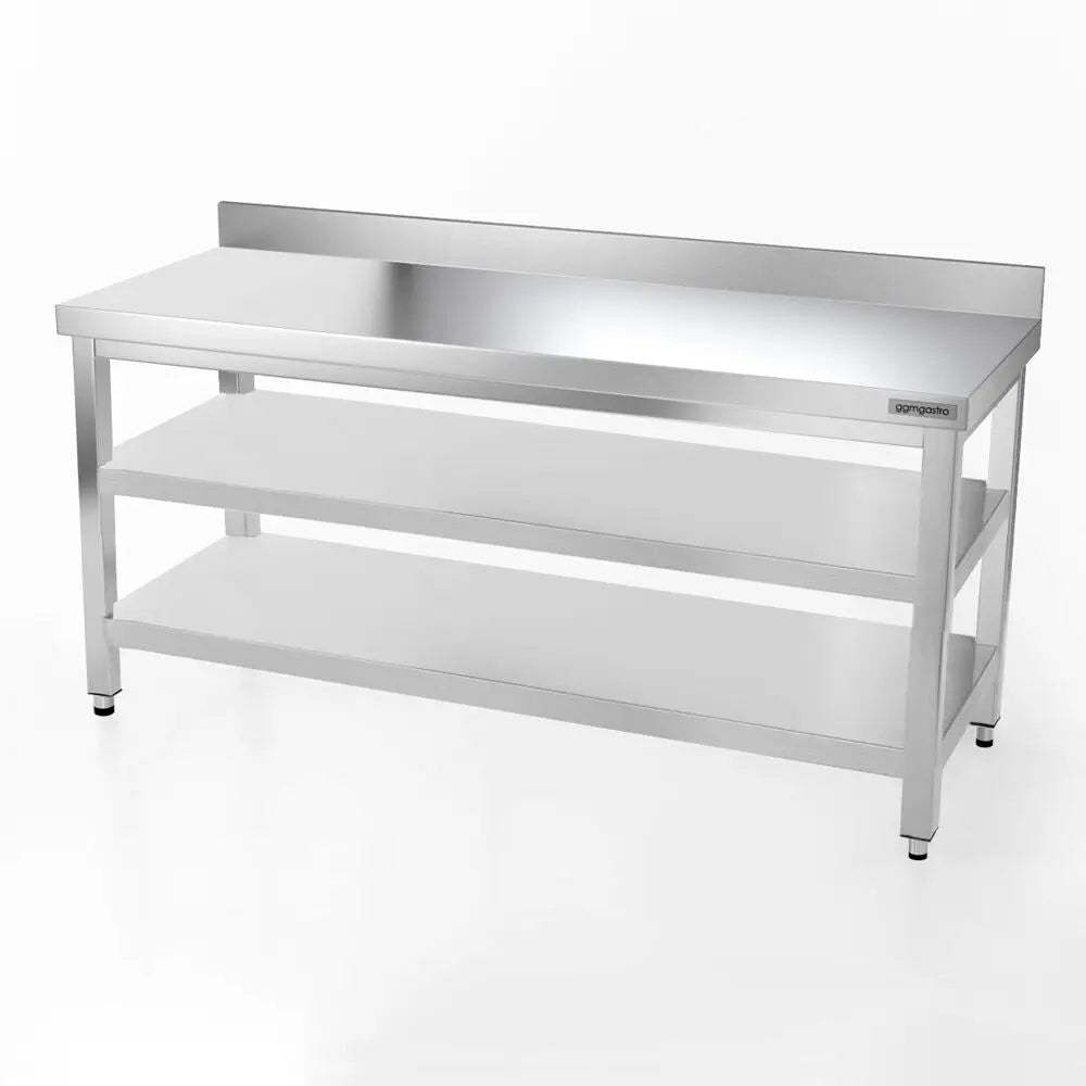 Galleyz Paslanmaz Çelik Çalışma Tezgahı PREMIUM- 1800x700mm - Alt Raflı Sırtlı Destekli