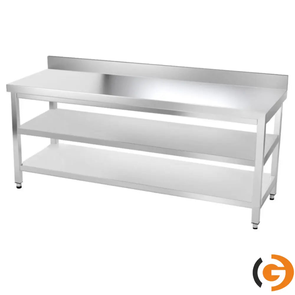 Galleyz Paslanmaz Çelik Çalışma Tezgahı PREMIUM - 2000x600mm - Alt ve Ara Raflı Sırtlı