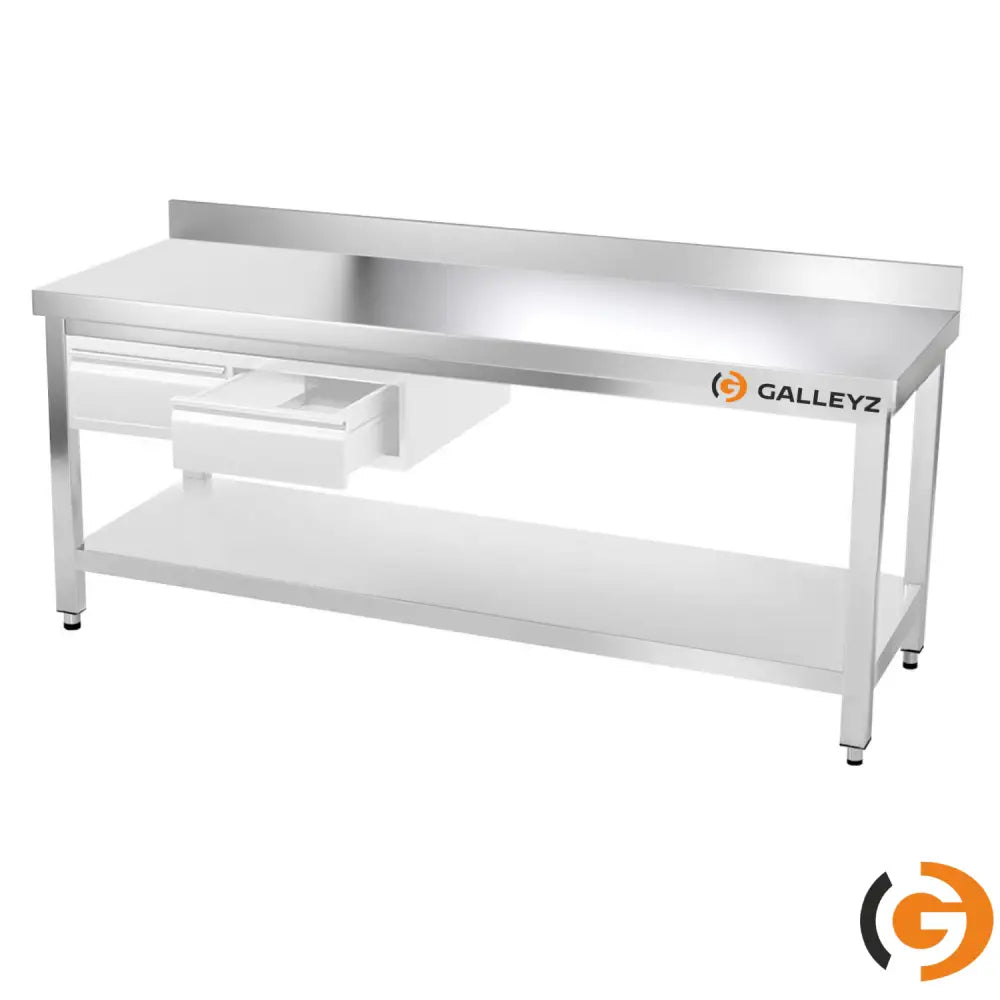 Galleyz Paslanmaz Çelik Çalışma Tezgahı - PREMIUM- 2000x600mm - Sırtlı alt raflı