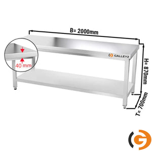 Galleyz Paslanmaz Çelik Çalışma Tezgahı - PREMIUM- 2000x700mm - Sırtsız alt raflı