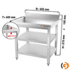 Galleyz Paslanmaz Çelik Çalışma Tezgahı PREMIUM - 600x600mm - Alt ve Ara Raflı, Sırtlı