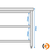 Galleyz Paslanmaz Çelik Çalışma Tezgahı PREMIUM- 600x600mm - Alt Raflı, Destekli