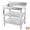 Galleyz Paslanmaz Çelik Çalışma Tezgahı PREMIUM - 600x600mm - Alt ve Ara Raflı, Sırtlı