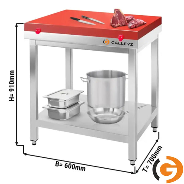 Galleyz Paslanmaz Çelik Çalışma Tezgahı PREMIUM- 600x700mm - Alt Raflı, Sırtsız, Kesme Plakası dahil