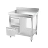 Galleyz Paslanmaz Çelik Çalışma Tezgahı PREMIUM- 600x700mm - Alt Raflı, Sırtlı, Destekli
