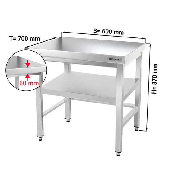 Galleyz Paslanmaz Çelik Çalışma Tezgahı PREMIUM- 600x700mm - Alt Raflı, Destekli