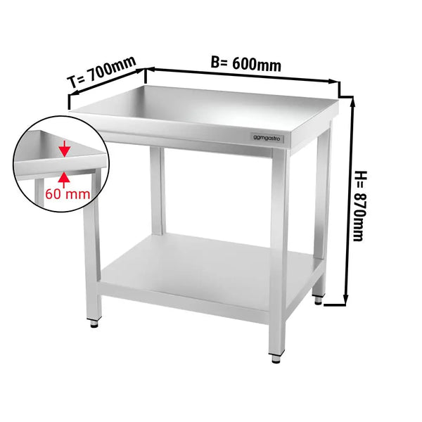 Galleyz Paslanmaz Çelik Çalışma Tezgahı PREMIUM - 600x700mm - Sırtsız Alt Raflı
