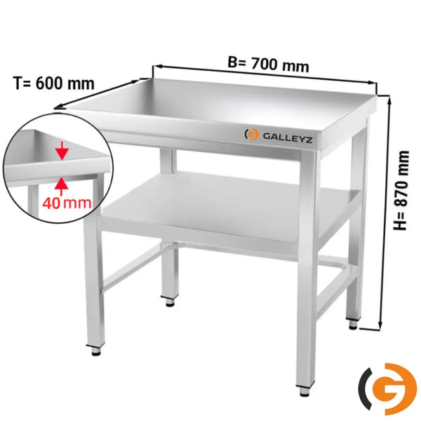 Galleyz Paslanmaz Çelik Çalışma Tezgahı PREMIUM- 700x600mm - Alt Raflı,Destekli