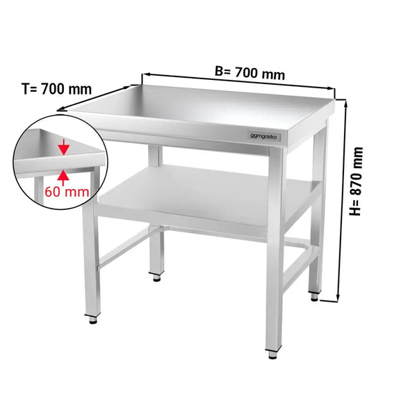 Galleyz Paslanmaz Çelik Çalışma Tezgahı PREMIUM - 700x700mm - Alt Raflı & Destekli