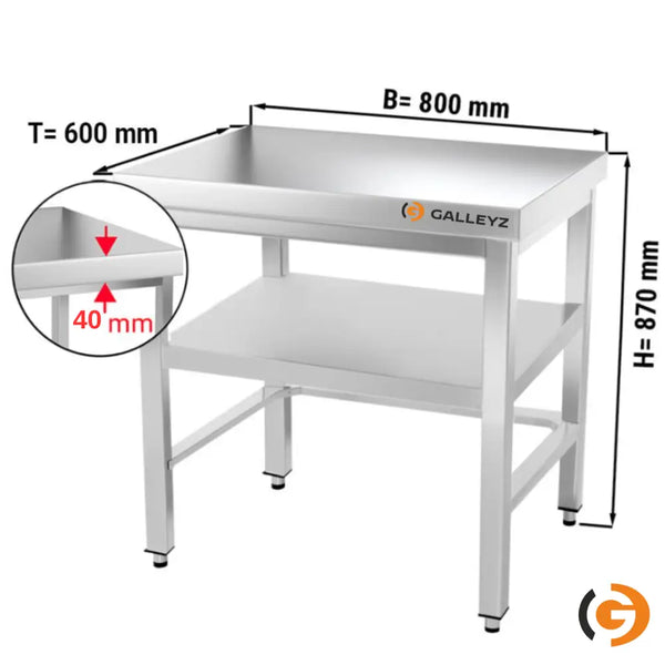 Galleyz Paslanmaz Çelik Çalışma Tezgahı PREMIUM - 800x600mm - Alt raflı & destekli