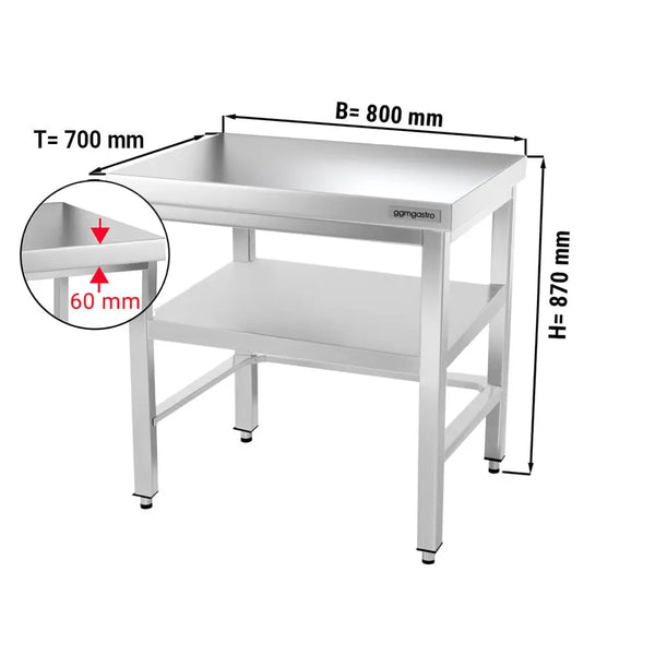 Galleyz Paslanmaz Çelik Çalışma Tezgahı PREMIUM- 800x700mm - Alt Raflı, Destekli
