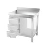 Galleyz Paslanmaz Çelik Çalışma Tezgahı PREMIUM- 800x700mm - Alt Raflı, Sırtlı, Destekli