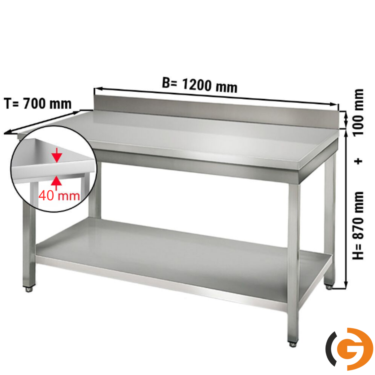 Çalışma Tezgahı - Paslanmaz Çelik - ECO - 1200x700mm - Alt Raflı & Sırtlı