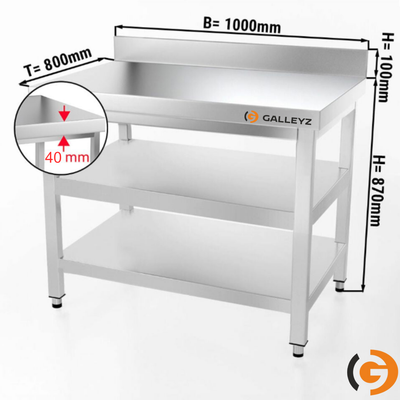 Çalışma Tezgahı - Paslanmaz Çelik - PREMIUM - 1000x800mm - Alt ve Ara Raflı