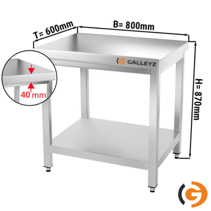 Çalışma Tezgahı - Paslanmaz Çelik PREMIUM - 800x600mm - Alt Raflı, Sırtsız