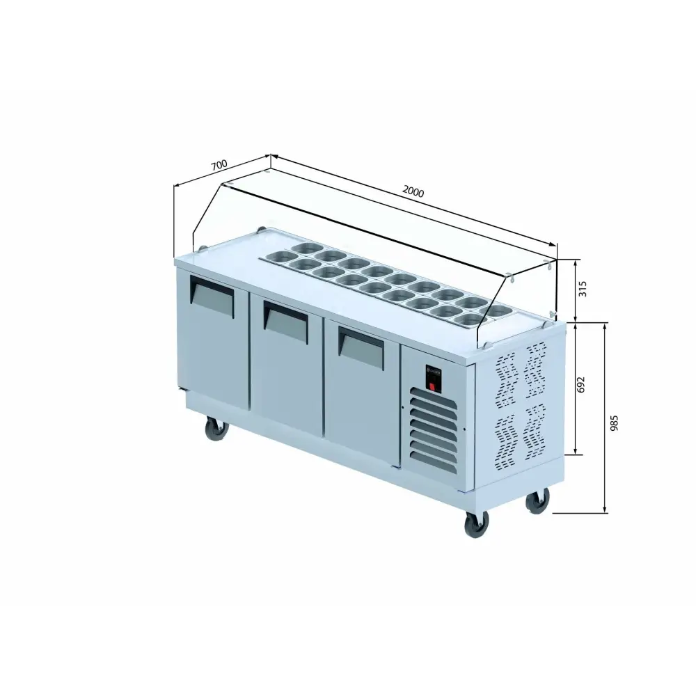 Krep & Sandviç Buzdolabı - 3 Kapılı - 200x70x133 Cm