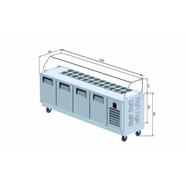 Iceinox Krep & Sandviç Buzdolabı - 4 Kapılı - 250x70x133 Cm