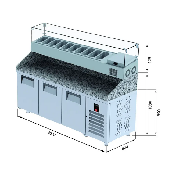 Iceinox Make Up Buzdolabı - 3 Kapılı - Granit - Yüksek VTP 250 GL