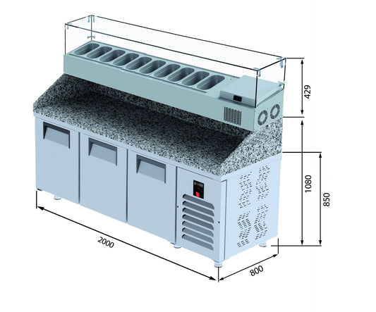 Make Up Refrigerator - 3 Doors - Granite - High VTP 250 GL 