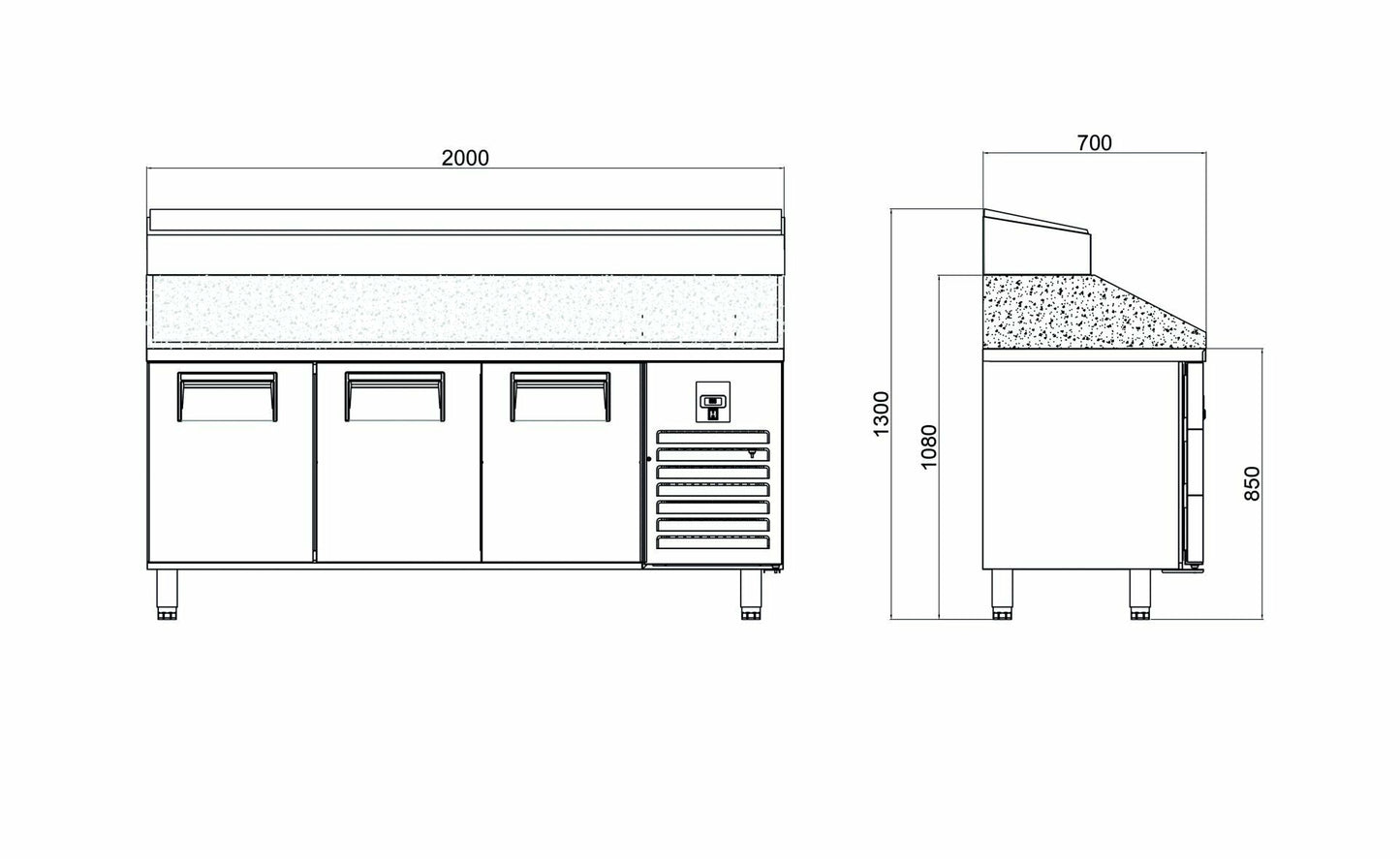 Make Up Refrigerator - 3 Doors - Marble - High 200x70x130 Cm