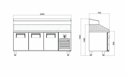 Make Up Refrigerator - 3 Doors - Marble - High 200x70x130 Cm