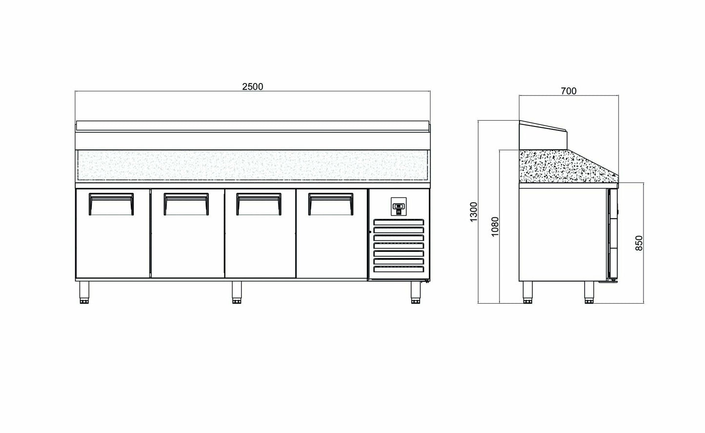 Make Up Refrigerator - 4 Doors - Marble - High 250x70x130 Cm