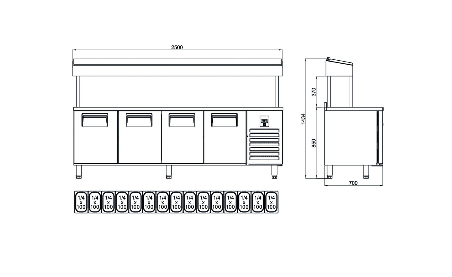 Make Up Refrigerators - 4 Door High - PTS-H 560