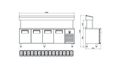 Make Up Refrigerators - 4 Door High - PTS-H 560