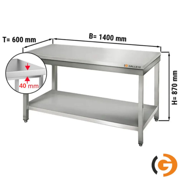 Paslanmaz Çelik Çalışma tezgahı ECO - 1400x600mm- Sırtsız alt raflı
