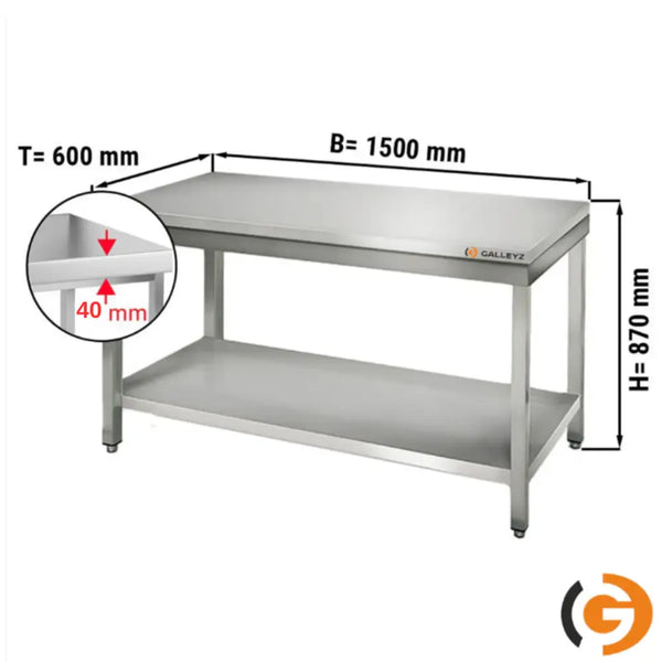 Paslanmaz Çelik Çalışma Tezgahı - ECO -1500x600mm - sırtsız alt raflı