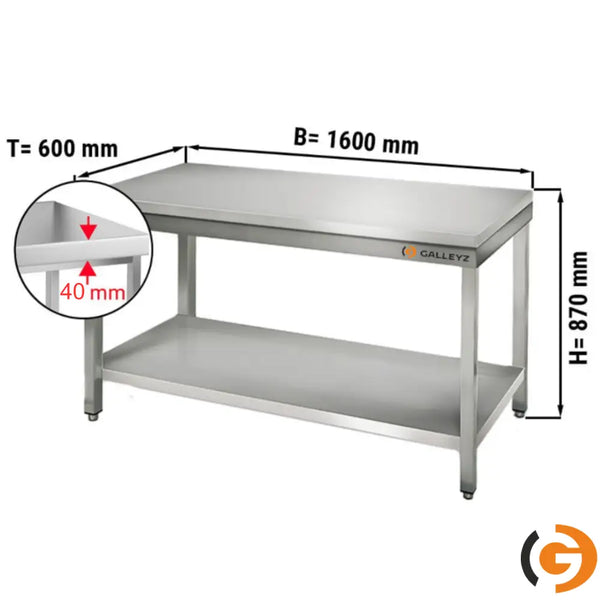 Paslanmaz Çelik Çalışma tezgahı ECO - 1600x600mm- Sırtsız alt raflı