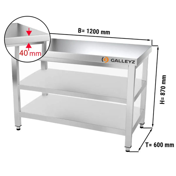 Paslanmaz Çelik Çalışma Tezgahı PREMIUM - 1200x600mm - Alt ve Ara Raflı