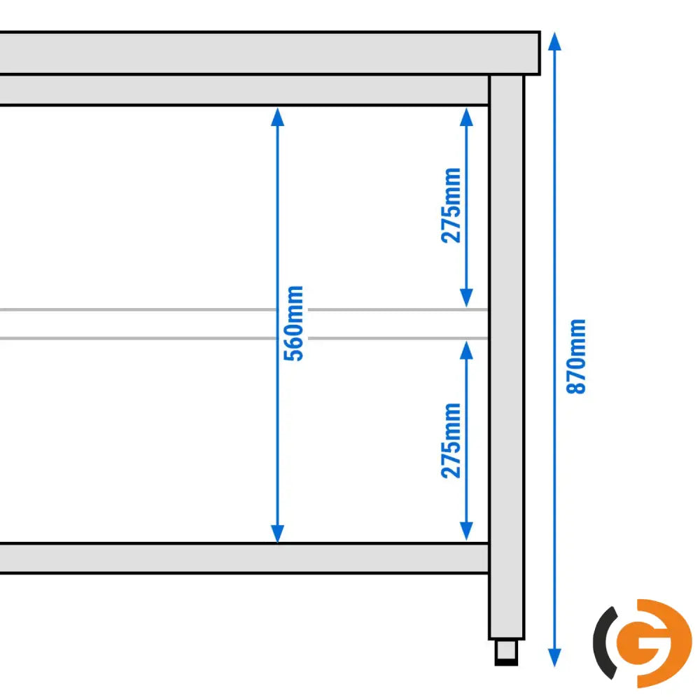 Paslanmaz Çelik Çalışma Tezgahı - PREMIUM- 2000x600mm - Sırtsız alt raflı