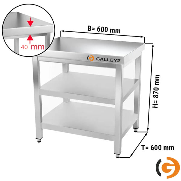 Paslanmaz Çelik Çalışma Tezgahı PREMIUM - 600x600mm - Alt ve Ara Raflı