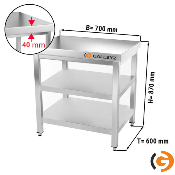 Paslanmaz Çelik Çalışma Tezgahı PREMIUM - 700x600mm - Alt ve Ara Raflı