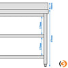 Paslanmaz Çelik Çalışma Tezgahı PREMIUM - 700x600mm - Alt ve Ara Raflı, Sırtlı