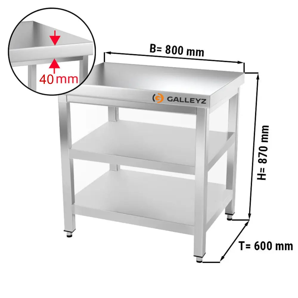 Paslanmaz Çelik Çalışma Tezgahı PREMIUM - 800x600mm - Alt ve Ara Raflı