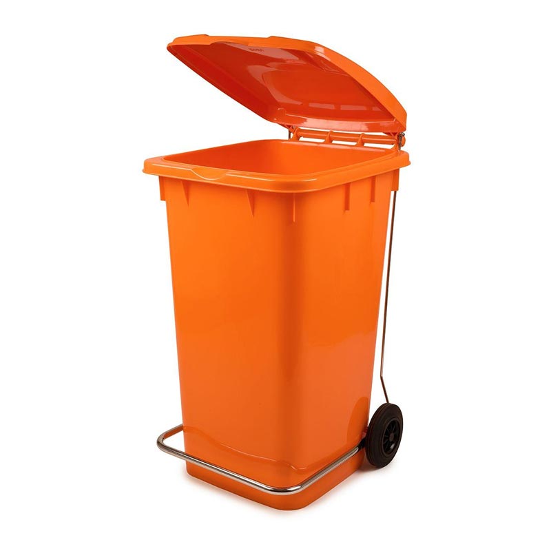 Bora Plastik Pedallı Demirli Çöp Kovası, 120 L, Turuncu