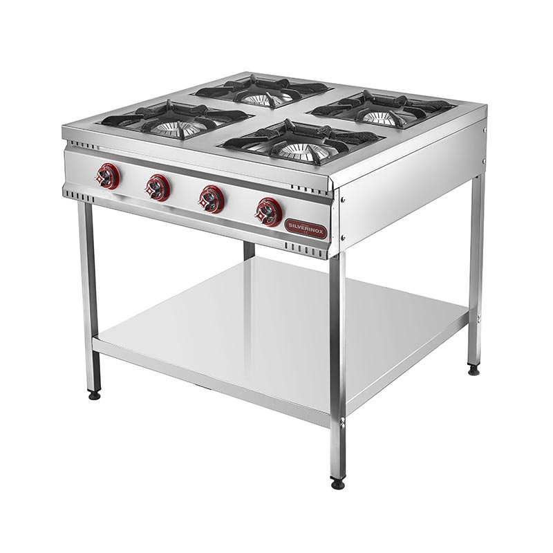 SilverInox TB-4D Taban Raflı 4 Gözlü Midi Ocak, 90x90x85 cm, Doğalgazlı