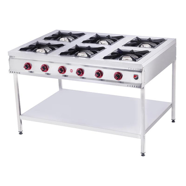 SilverInox TB-6D Taban Raflı 6 Gözlü Midi Ocak, 130x90x85 cm, Doğalgazlı