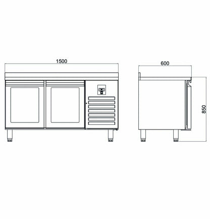 Tezgah Tip Buzdolabı - 2 Cam Kapılı - 150x60x85 Cm