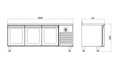 Counter Type GN Refrigerators - 3 Glass Doors - CTS 515-UG