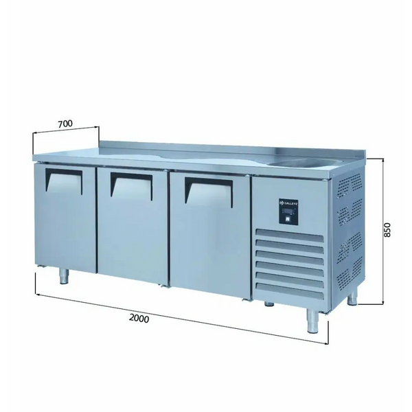 Iceinox Tezgah Tip Buzdolabı - 3 Kapılı - Sağ Evye & Motor - 200x70x85 Cm