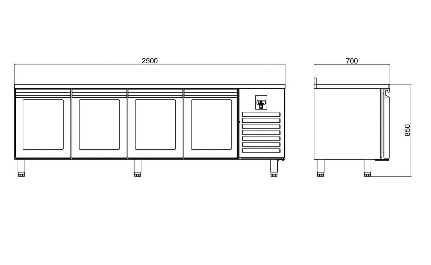 Counter Type GN Refrigerators - 4 Glass Doors - CTS 650-UG