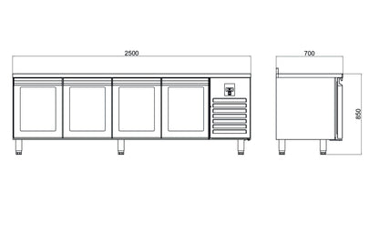 Counter Type GN Refrigerators - 4 Glass Doors - CTS 650CR-UG