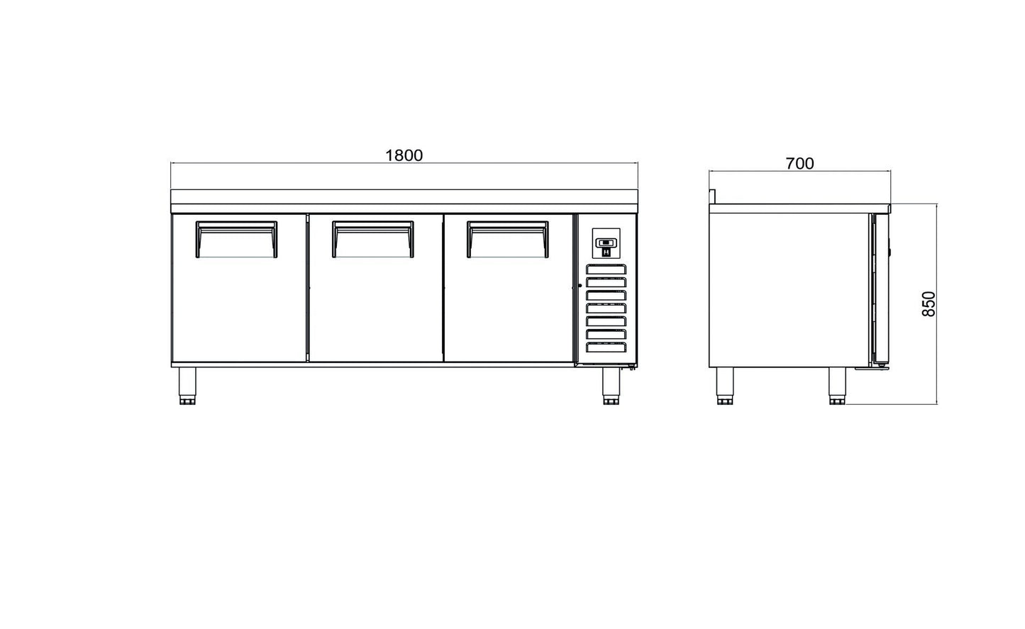 Counter Type Slim Refrigerator - 3 Doors - 180x70x85 Cm