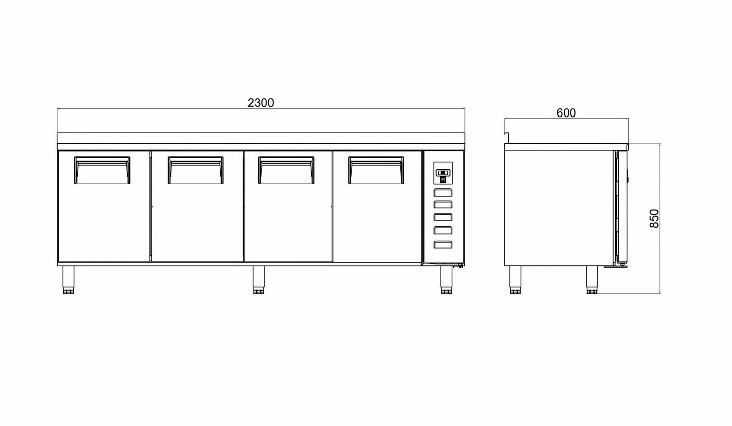 Counter Type Slim Refrigerator - 4 Doors - 230x60x85 Cm