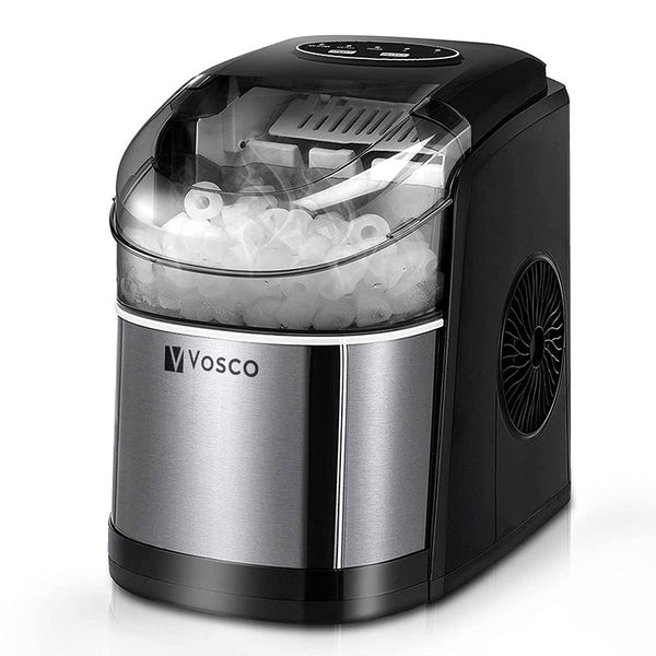 Vosco VSCB-12B Hazneli, Ev Tipi Buz Makinesi, 12 kg/gün Kapasiteli, Siyah